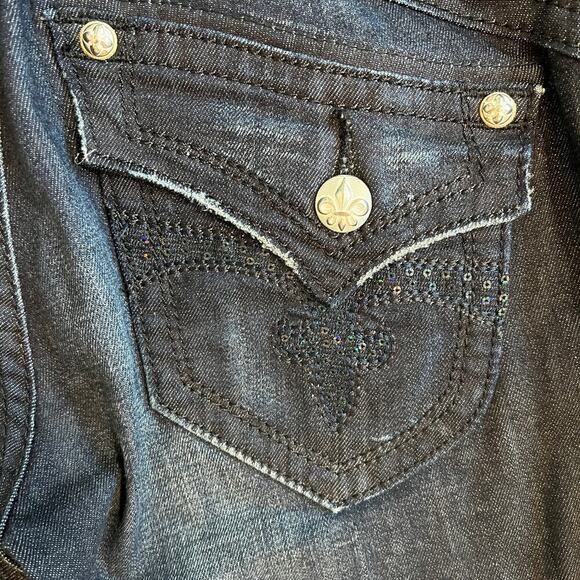 Rock Revival Low Rise Heather Boot Jeans Dark Wash Fleur des Lis Buttons Size 29 - Picture 3 of 13